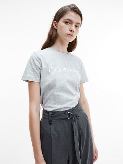 Calvin Klein Ruhák HU195526 | Calvin Klein Organic Cotton Logo Női Póló Világos Szürke
